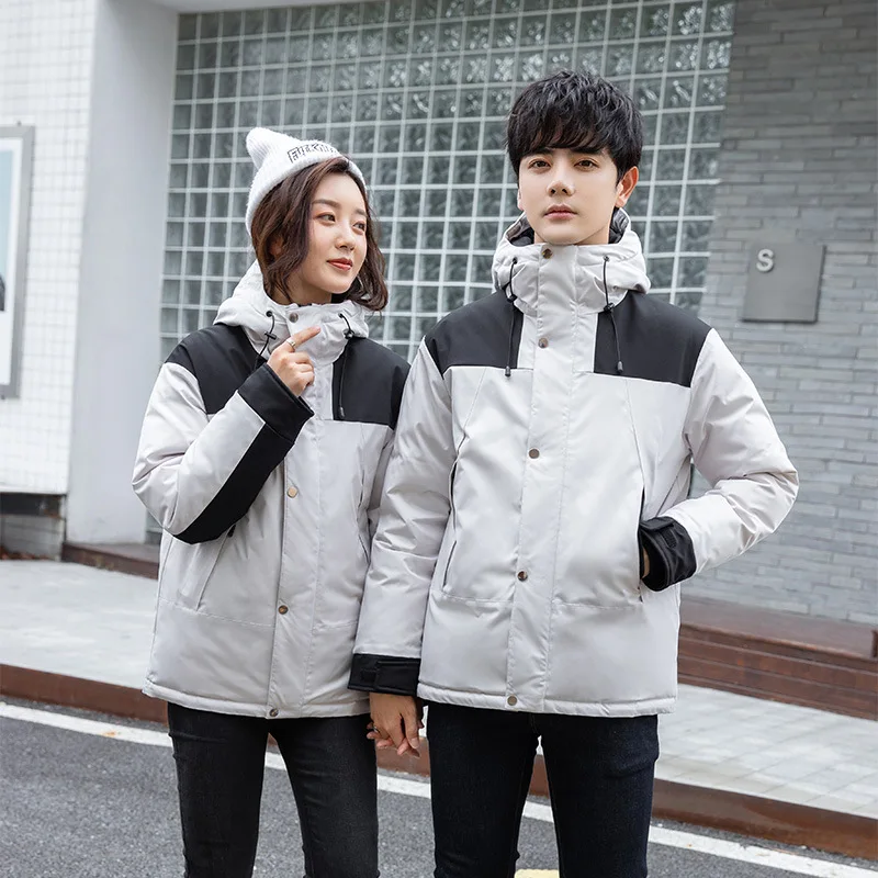 Winter Luxury Brand Face Parkas Mixed Colors Couple Cotton Coats Casual Men's Stand Collar Pocket Warm Down Puffer Jackets
