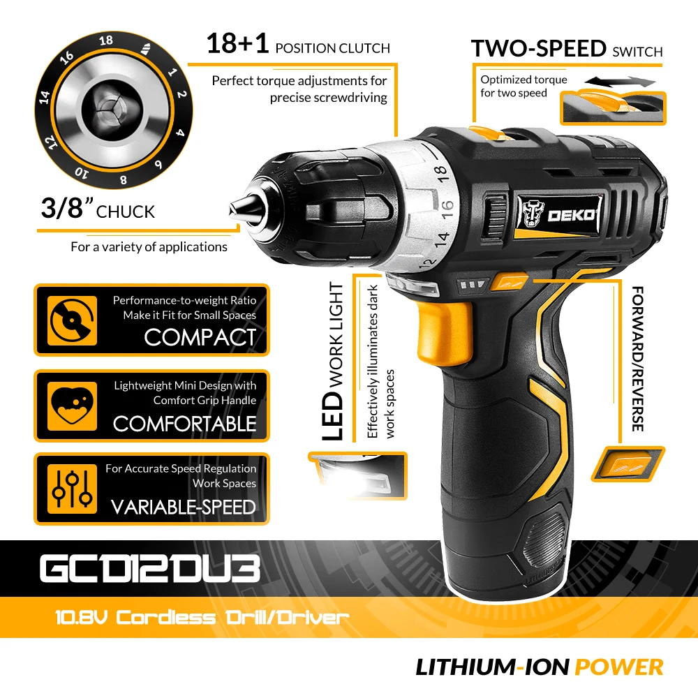 DEKO GCD12DU3 12V Max электрическая шуруповерт аккумуляторная дрель мини беспроводной