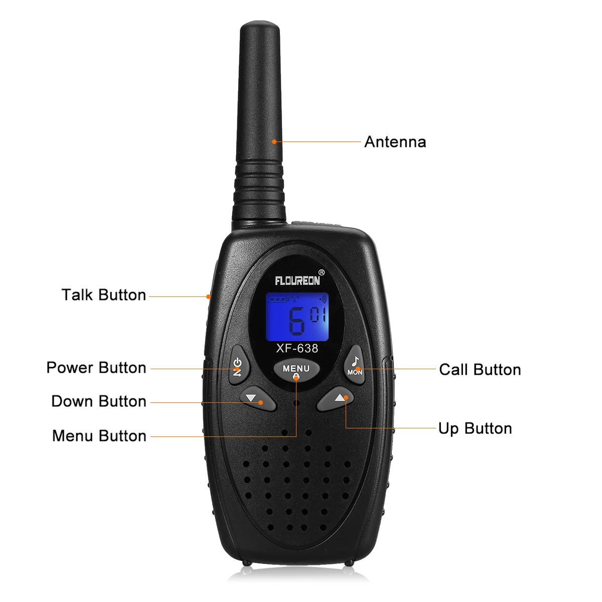 

FLOUREON 8 Channel Walkie Talkies PMR 446MHZ Two-Way Radio 3KM Interphone Orange EU/UK