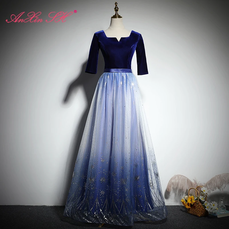 

AnXin SH принцесса синее бархатное вечернее платье винтажное вечернее платье для невесты серебристое Сверкающее кружево Сердечко с коротким р...