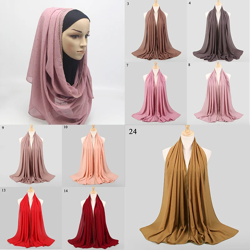 Шифоновая Женская длинная Бриллиантовая искусственная хиджаб шапки