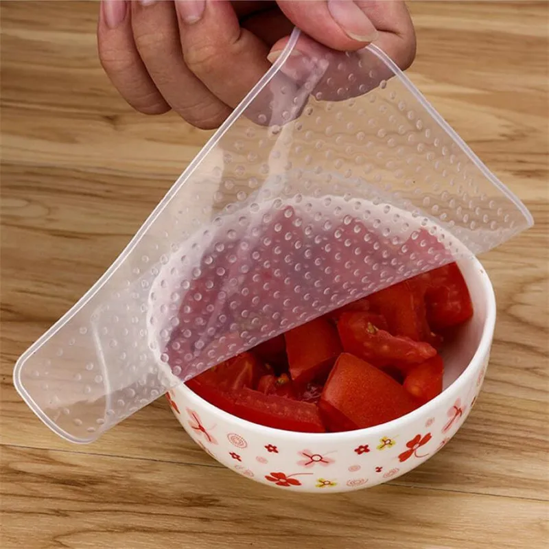 Силиконовые крышки для пищевых продуктов 4 шт. многоразовые эластичные