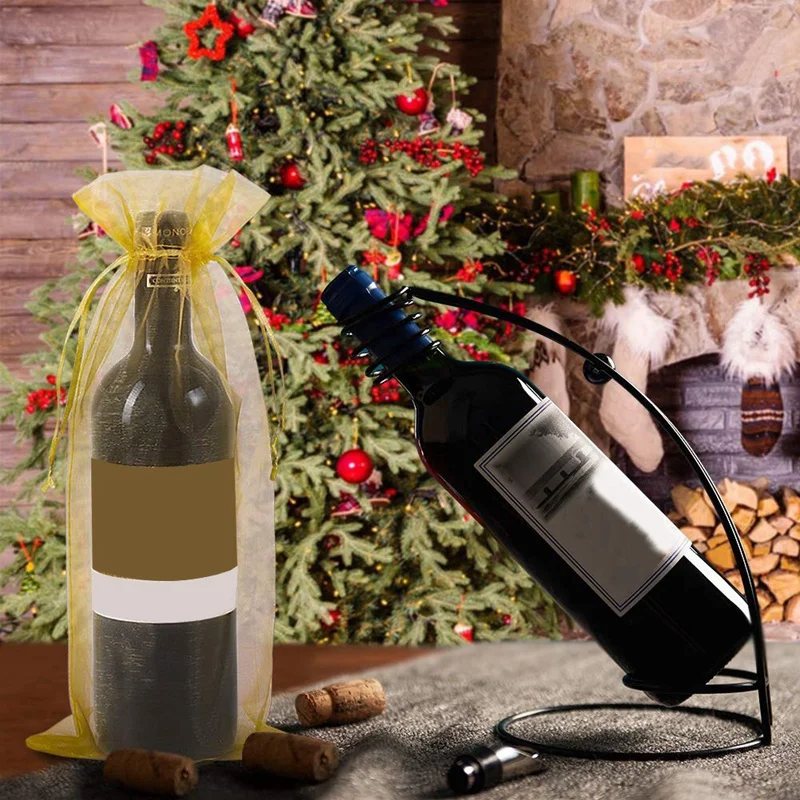 Упаковочный мешок из органзы для вина Подарочная прозрачная сетчатая бутылка