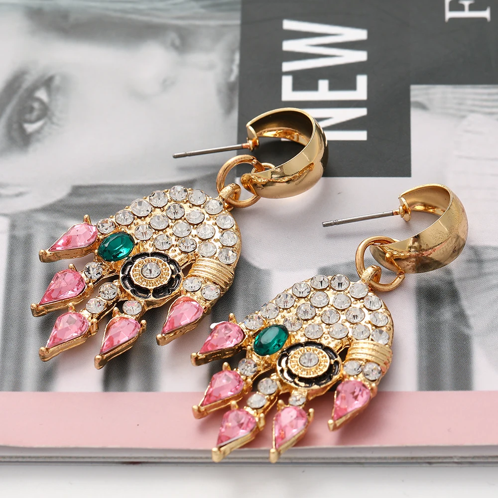 

Emo Goth Evil Hand Earrings New Colorful Zircon Wholesale Big Pendant Statement Jewelry Hanging Ear Ring For Women 2021