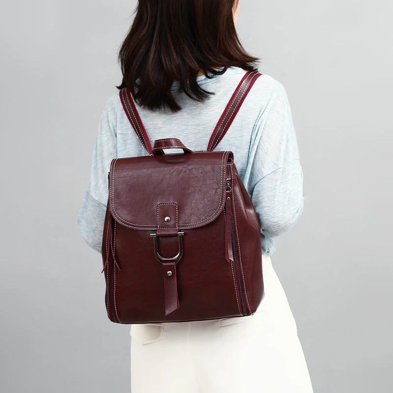 

2020 women backpack vintage backpack pu leather shoulder bag for girl multifunction daypacks casual women bagpacks cover open