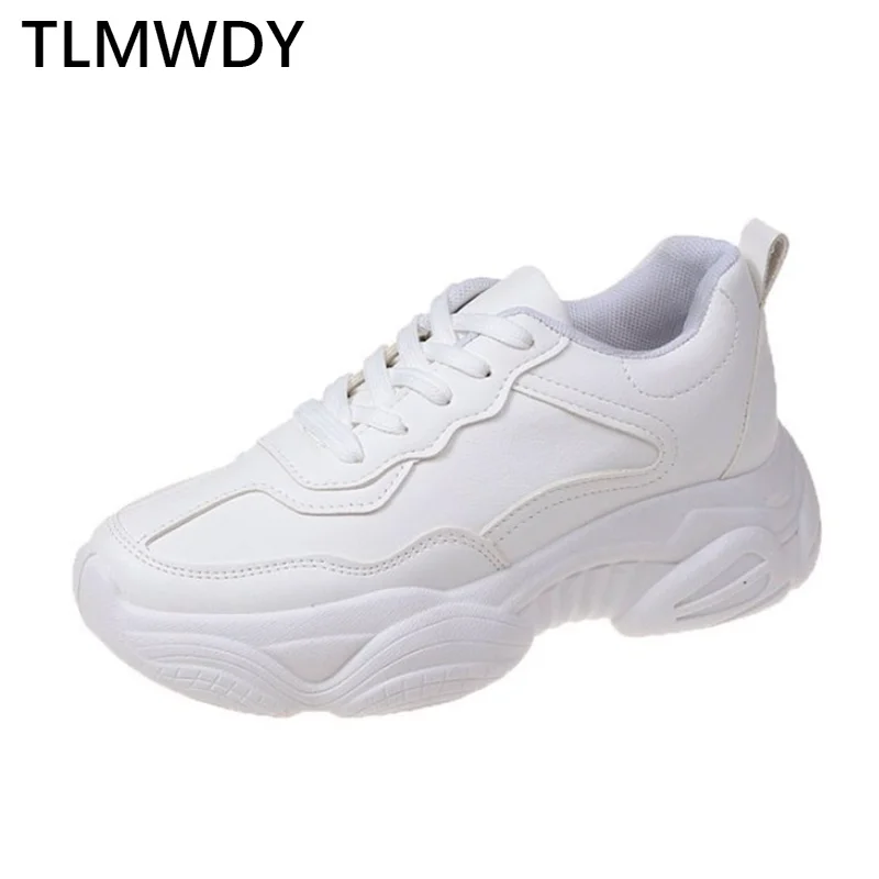 

2021 New Autumn Women's Vulcanized Shoes Platform Comfortable Casual Shoes Fashion Leather Sneakers Lace-up Women's Dad Shoes
