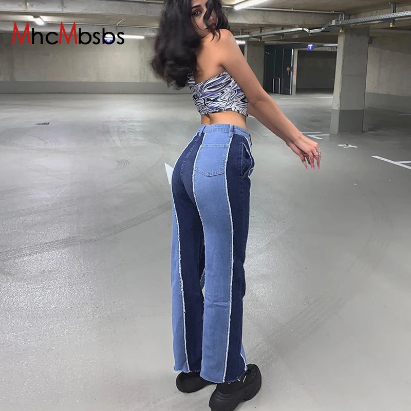 

Повседневные винтажные прямые джинсы в стиле пэчворк с бахромой, женские джинсовые брюки с высокой талией для мам, осень 2021, брюки в стиле бо...