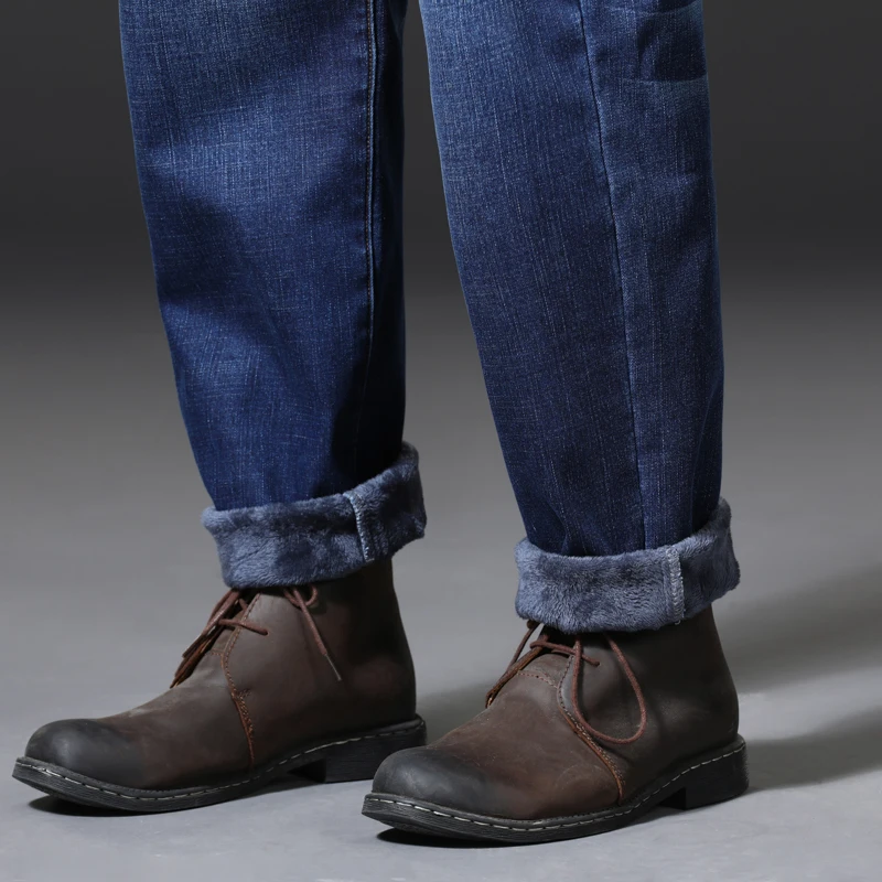 DIMI Men's Denim Jeans Plus Size 48 Men's Winter Straight Loose Jeans Fleece Thick Warm Stretch Business Casual Youth