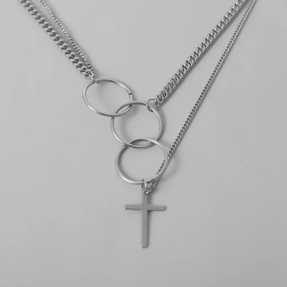 

SHIXIN Hip Hop Long Stainless Steel Chain with Cross Pendnat Necklace For Women/Men Punk Layered Necklaces Chain on Neck Jewelry