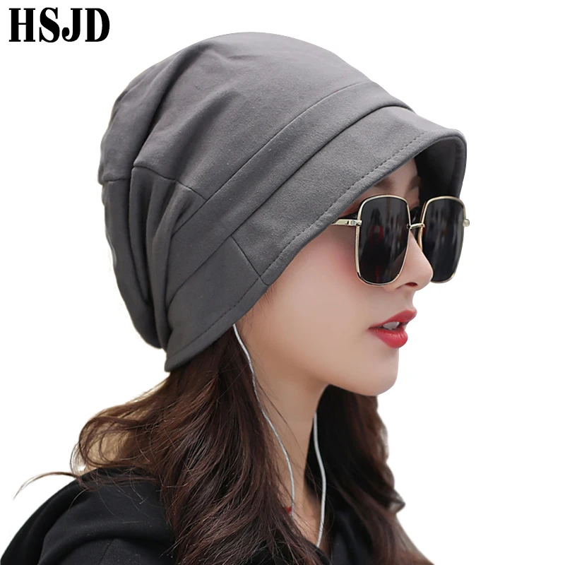 

Spring Women's Hat Solid Color Short Brim Skullies Hip Hop Hats Double-Layer Cotton Warm Beanies Winter Caps Autumn Female Cap