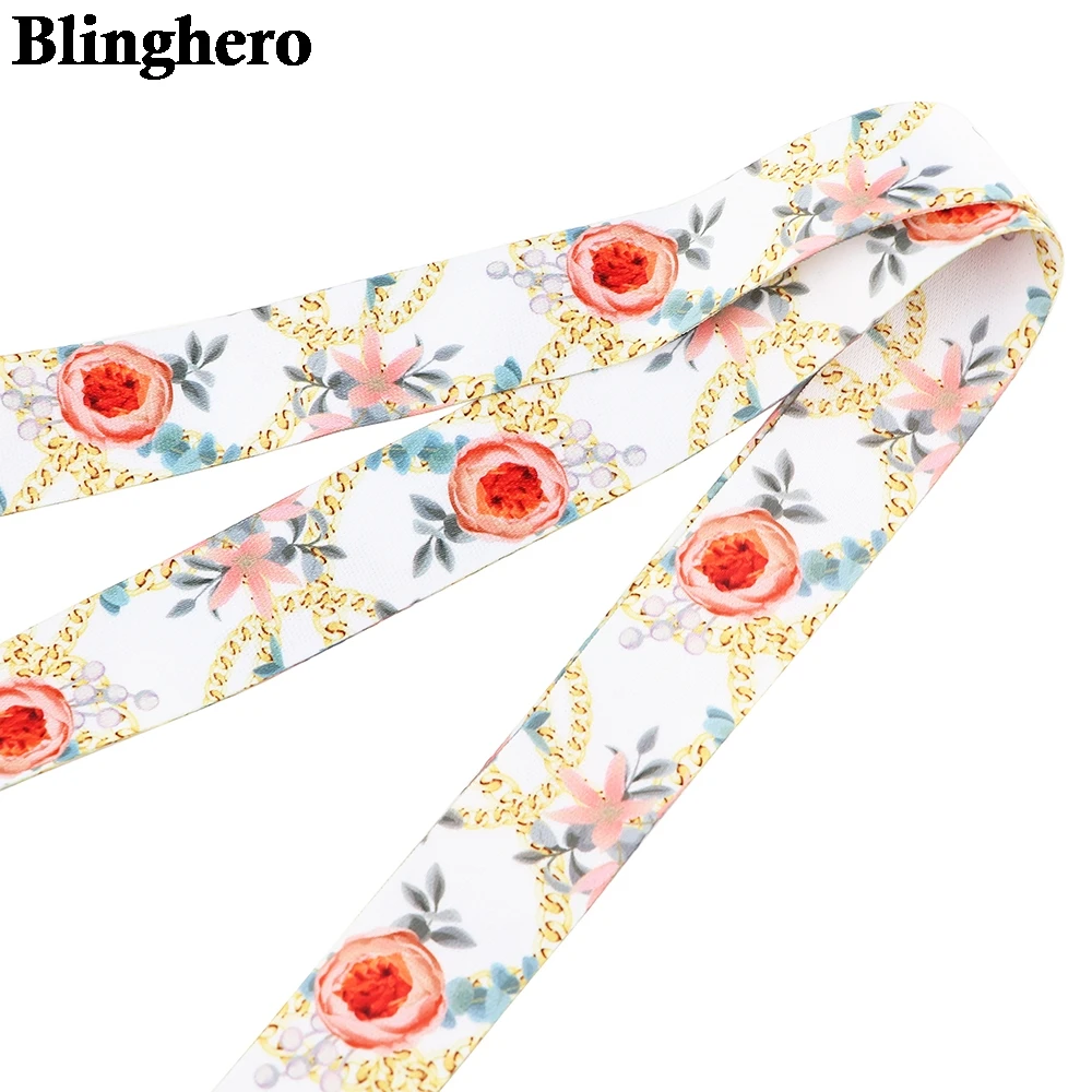 

CB562 Wholesale 20pcs/lot Flower Rose Lanyard For Keys Cute Phone Straps ID Card Passport Gym USB Badge Holder Keychain Lanyards