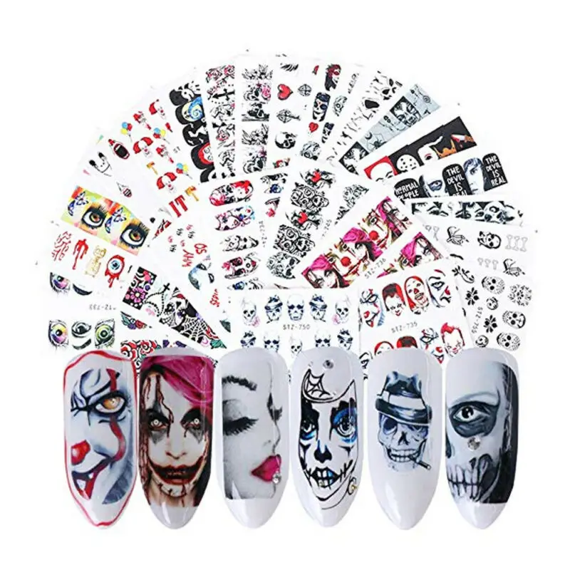 25 шт. 10 наклейки для ногтей на Хэллоуин и Рождество черные черепа вечерние деколи