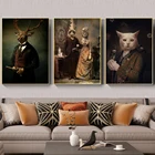 Постеры с кошками в скандинавском стиле, винтажные картины на холсте с изображением пары животных, настенные картины и принты с изображением кошки в костюме, украшение для дома