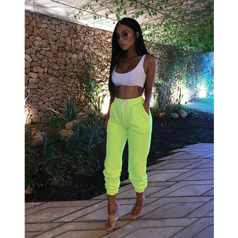 Женские брюки в стиле хип хоп повседневные эластичные с высокой талией