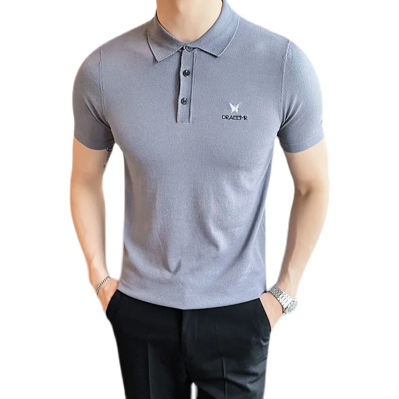 

2021 Summer Knitted POLO Shirts Men Solid Color Business Formal Social Polos Short Sleeve Casual Slim Streetwear Polo Hombre