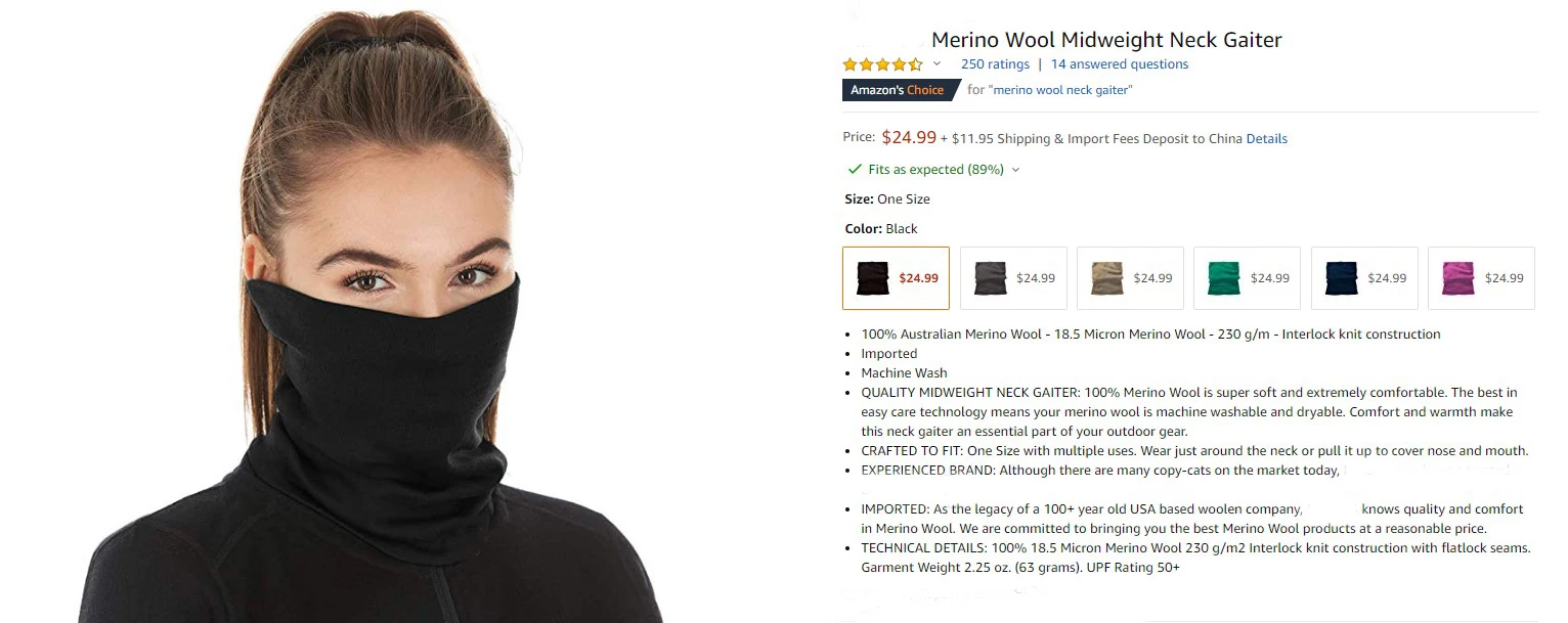 Fall Winter Unisex Merino Wool Ski Neck Gaiter Women Men Merino Wool Midweight Neck Gaiter Man Wool Ring Wrap 1 Layer Warm