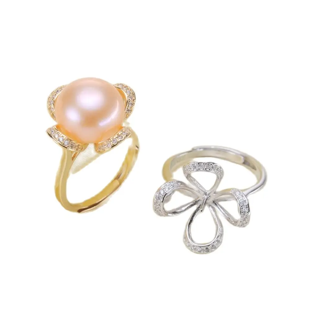 

Pearl Ring Settings, Fashionable Ring Findings, Adjustable Size 925 Silver Ring Jewelry DIY Making No Pearl