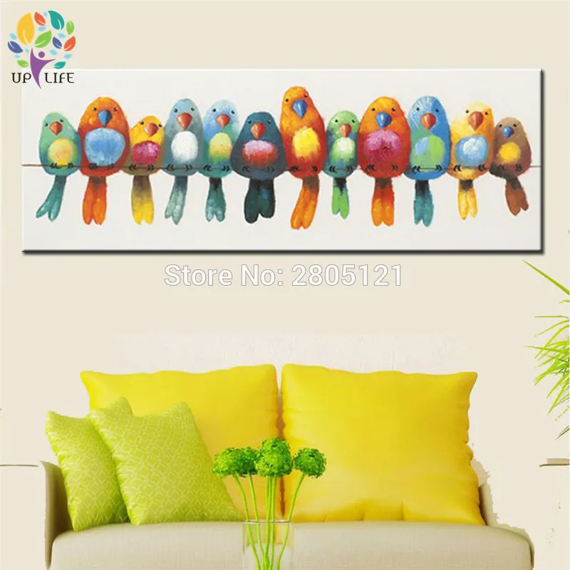 

handmade modern home decoration bird paintings colorful fantasy cartoon birds canvas oil painting for kids room gift present