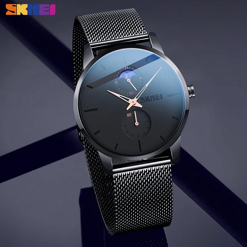 

SKMEI Japan movement Quartz Casual Men Watches Simple Moon Phase Date Male Waterproof Wristwatch Clock Relogio Masculino 9208