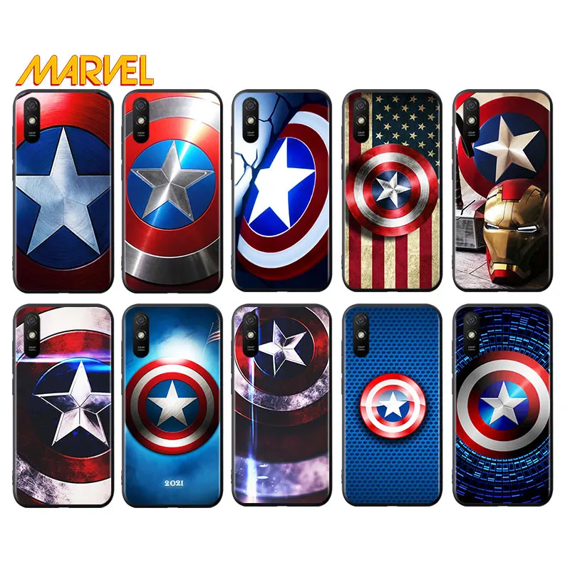 

Captain America shield Marvel for Xiaomi Redmi 10X Pro 5G 9A 9I 9T 9 GO K40 K30 K20 Ultra 8 7 6 5 4X Pro Soft Black Phone Case