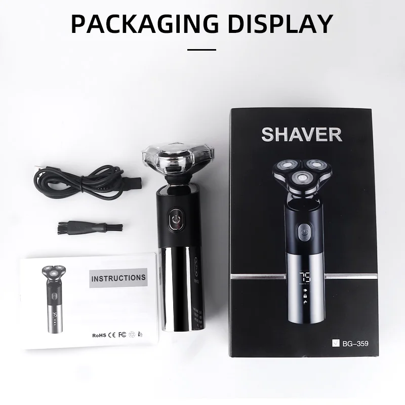 

USB Rechargeable Beard Trimmer Dry Wet Waterproof Shaving Machine 3D Head Washable Razor LED Display Electric Shaver for Man