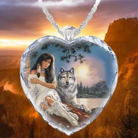 beauty and wolf pattern necklace crystal glass series creative fashion elegant woman necklace pendant birthday gift jewelry