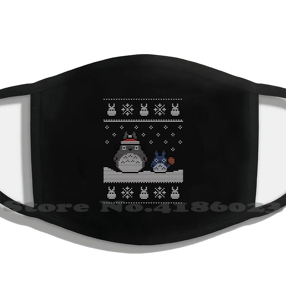 

Santa - Totoro Christmas Sweater Men Women Washable Black Masks Face Mask Christmas Sweater Totoro Santa Cute Snow Snowflake