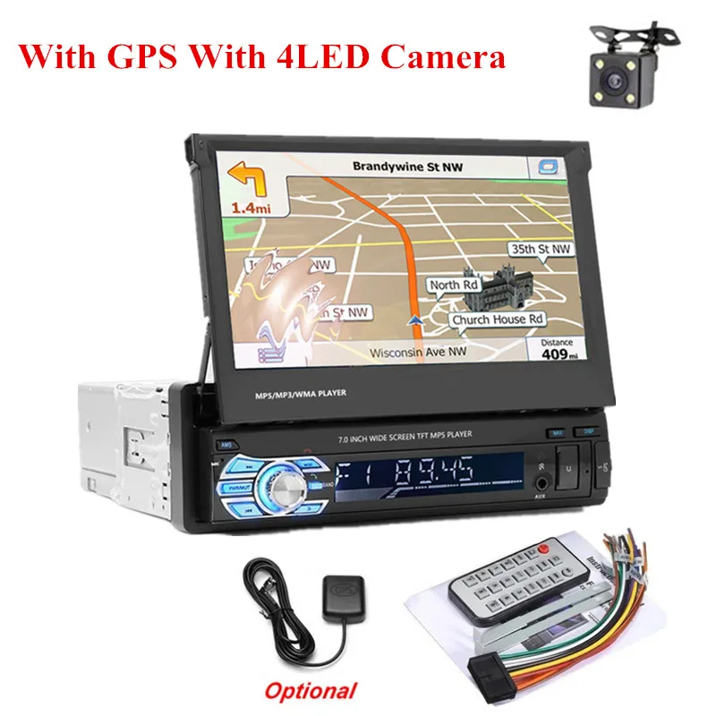 With 4LED camera LTBFM 1din автомобильный проигрыватель с радио и GPS " HD выдвижной сенсорный экран автомобиля стерео Универсальный авторадио FM видео плеер MP5 Bluetooth USB - Цвет: With 4LED camera
