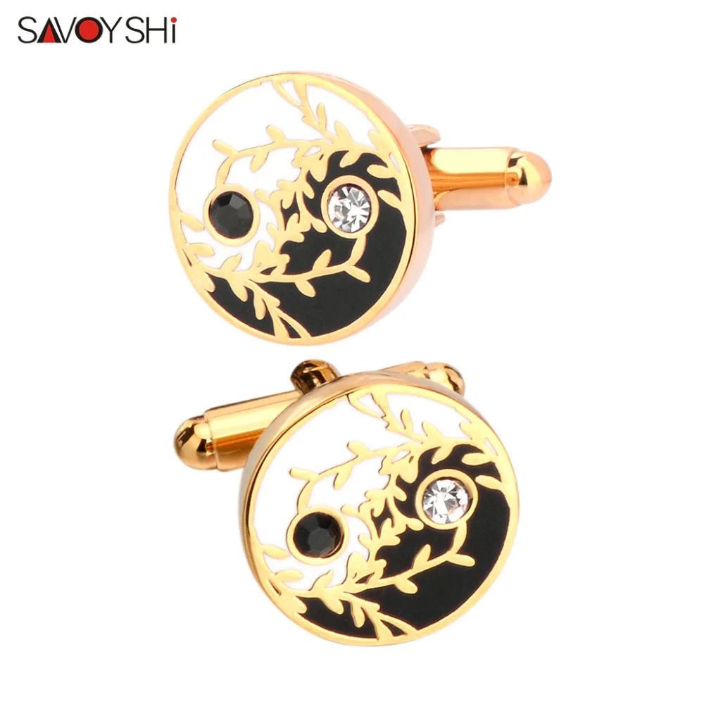 Роскошные эмалированные круглые запонки SAVOYSHI в виде золотых кристаллов тайчи