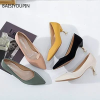 fashion new solid women shoes pumps four seasons pu office career pointed toe high 5cm 8cm shallow wedding party female shoes
