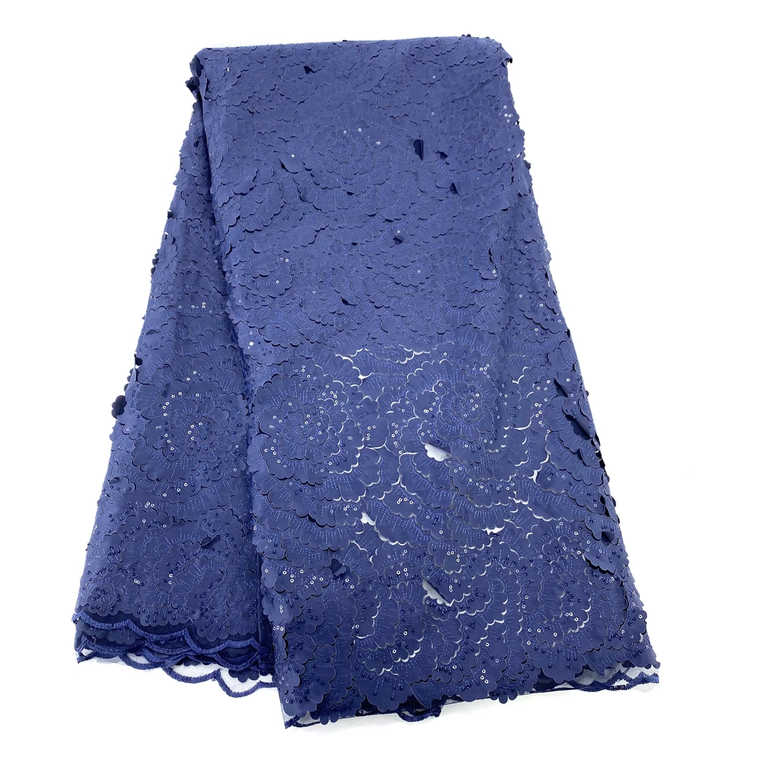 Темно-синяя швейцарская Лазерная тюль французская фотосессия 3d Цветочная