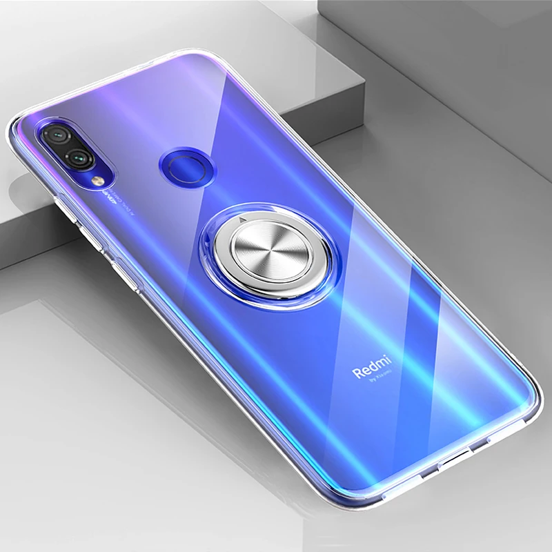 Прозрачный ударопрочный чехол для Xiaomi Redmi Note 7 защитный с металлическим кольцом и