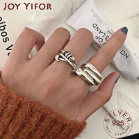 minimalist 925 sterling silver smooth rings for women new fashion irregular geometric punk hiphop party jewelry gifts