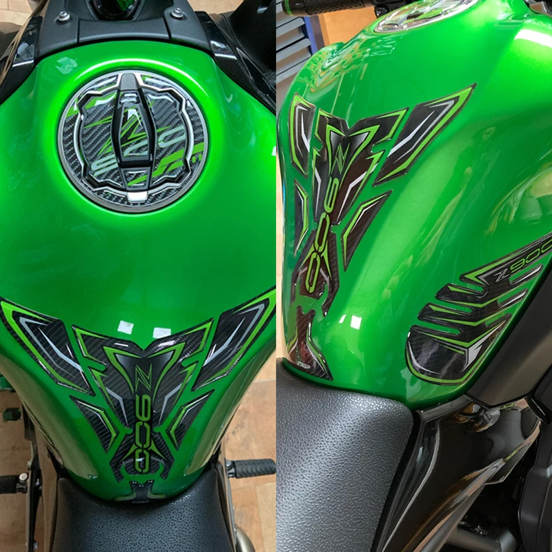 

Motorcycle 3D Carbon Fiber Look Tank Cap Sticker Tank Pad Tank Cover Side Wheel Traction Decals Pad For Kawasaki Z900 2017-2020