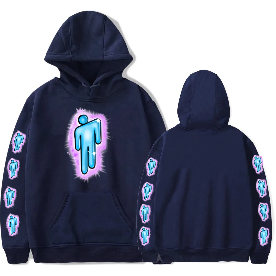 navy blue Толстовка с логотипом Billie Eilish, уличная Мужская черная толстовка с капюшоном для пары Billie Eilish, простая теплая Толстовка для женщин/мужчин, одежда с капюшоном - Цвет: navy blue