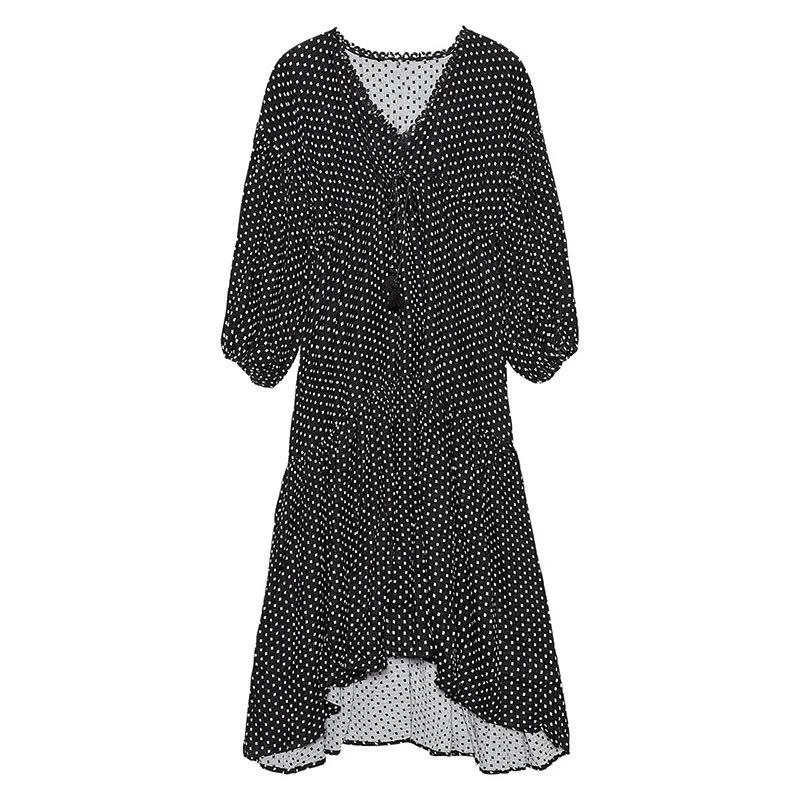 

New Style Cotton Wool Black And White Dot Long Skirt Beach Skirt Holiday Robe Bikini Cover Shirt Sunscreen Clothes Woman