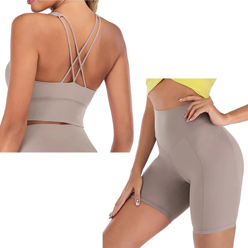 

Комплект для йоги Naked-feel, короткий спортивный бюстгальтер + шорты для йоги, Женский комплект для фитнеса, одежда для йоги для женщин, трениров...