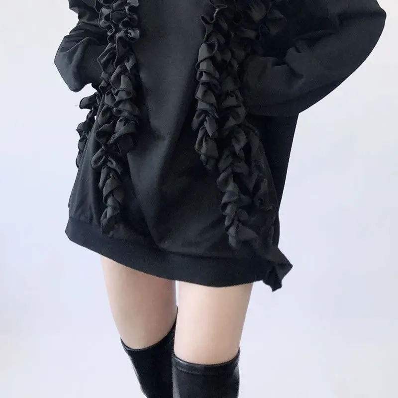 

XITAIO New Fashion Splicing Lace Sweatshirt Solid Color Loose Women Street Trendy Pullover Top Spring Autumn All-match ZY4665