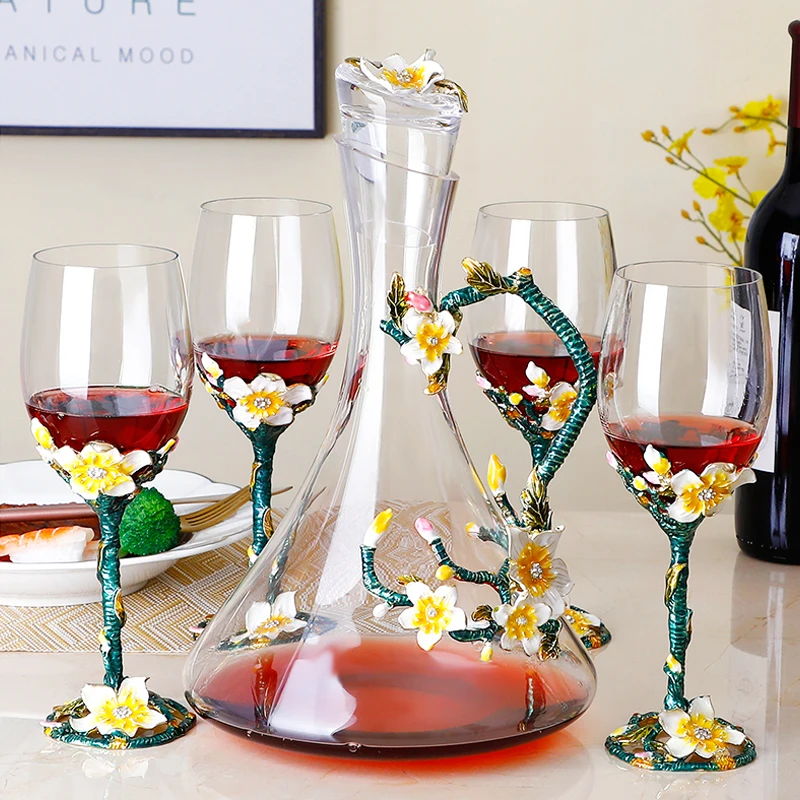 

Lead-free Crystal Wine Glass Metal Base Red Wine Decanter Handmade Crystal Glass Pourer Water Carafe Thickened Wall