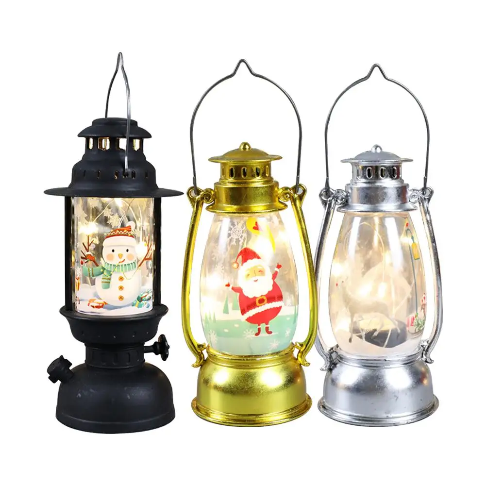 

Christmas LED Candle Lantern Vintage Snowman Elk Night Light New Year Home Decoration Hanging Light