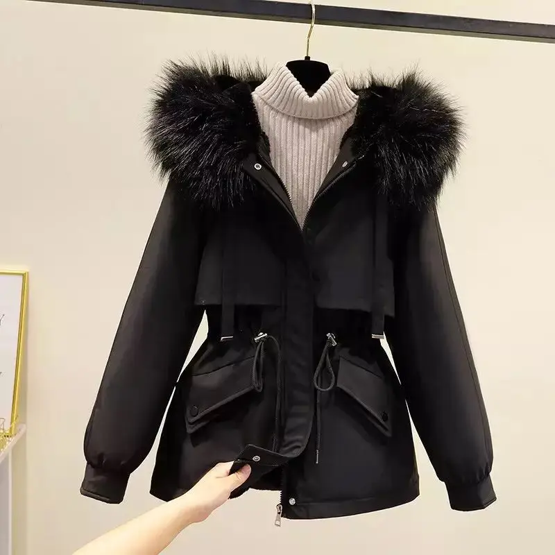 2021 New Winter Jacket Artificial Fur Collar Women Jacket Parkas Plus Velvet Thick Overcoat Female Long Coats Outwear