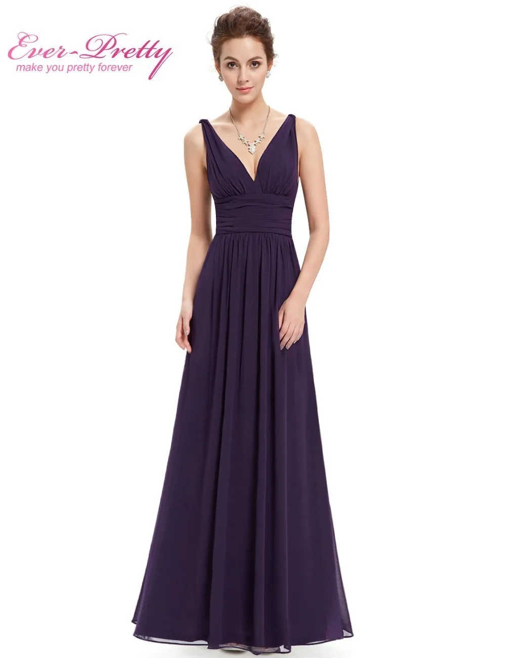 Vestido Fiesta Mujer Ever Pretty, длинное шифоновое свадебное платье трапециевидной формы с v-образным вырезом, элегантные королевские синие платья подружек невесты