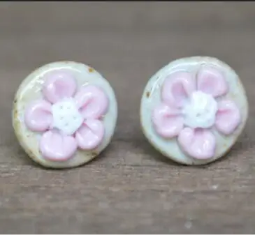 4-white pistil-pink Симпатичные керамические цветочные серьги-гвоздики ручной работы специальный этнический подарок для девочек рождественские украшения - Окраска металла: 4-white pistil-pink