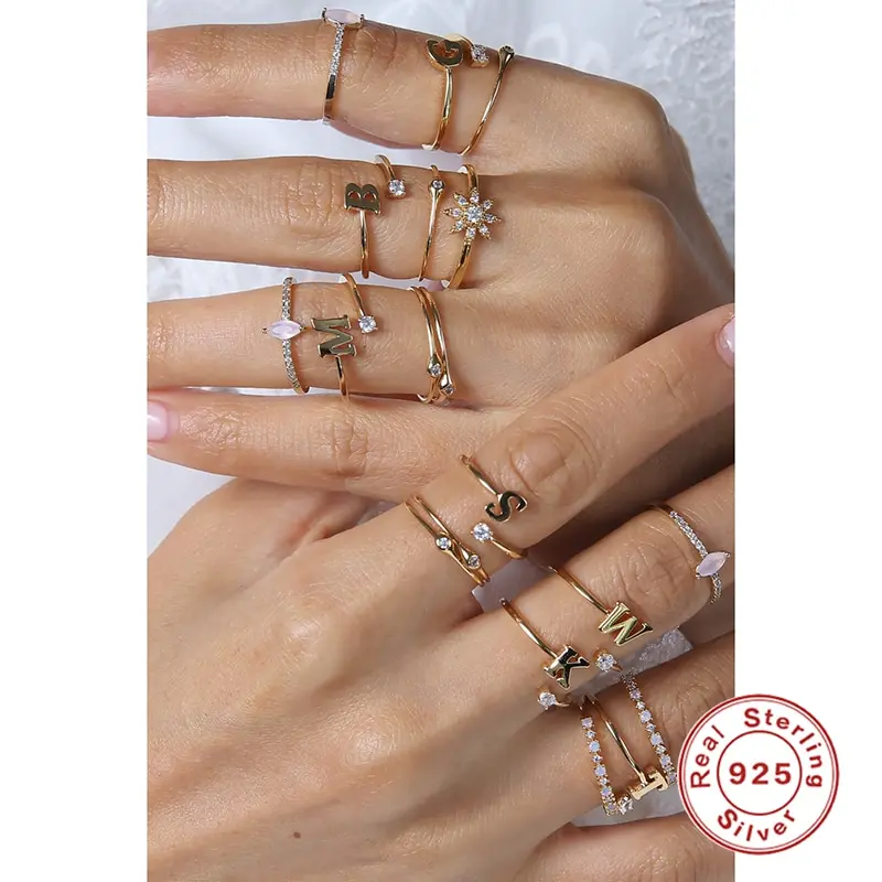 

Aide Fine Jewelry Anillos 925 Sterling Silver Punk Minimalist Letter Finger Rings For Women Anniversary Birthday Party Gifts