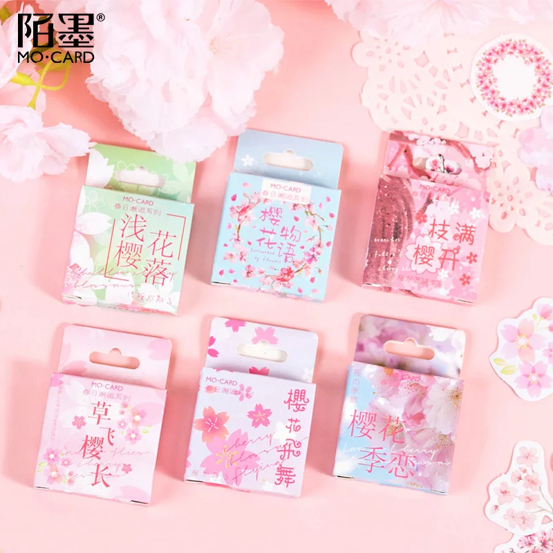 

6 Models Choose Spring Encounters March Sakura Boxed Sticker Handbook Decoration Handbook Sealing Girly Style (46 Pieces)