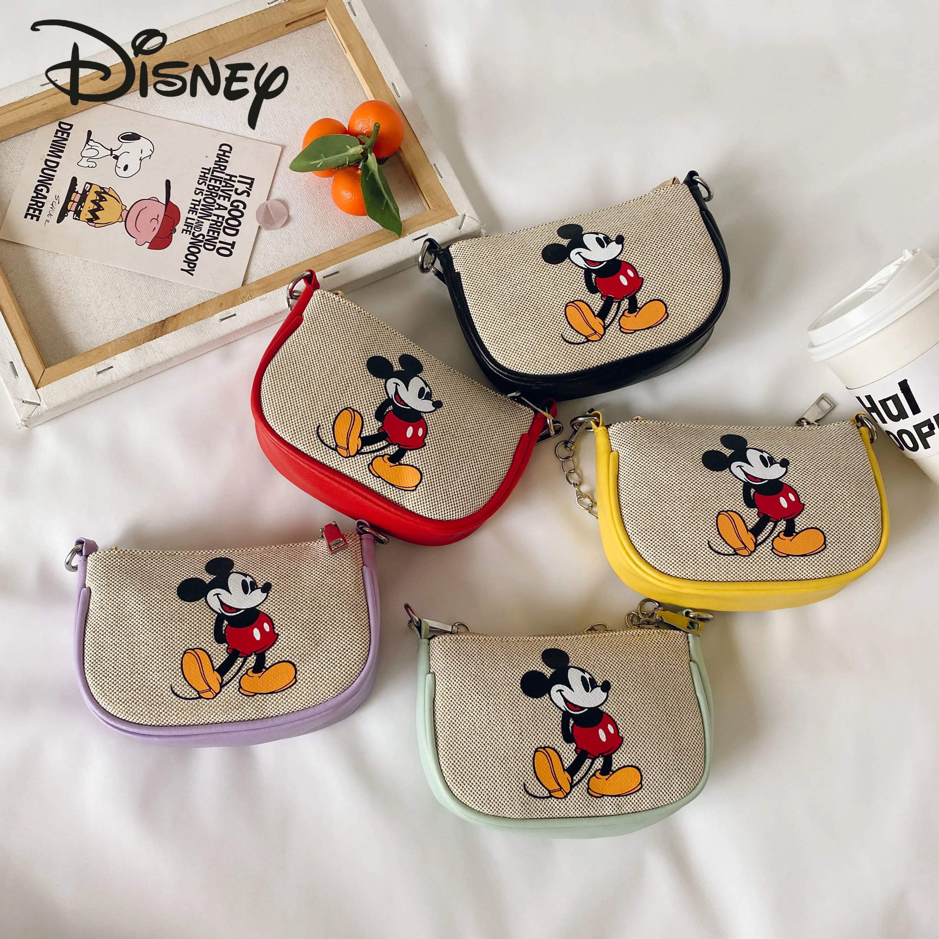 

Disney New Cartoon Cute Mickey Fashion Girls Shoulder Bag Large Capacity High Quality PU Zipper Girls Shoulder Messenger Bag