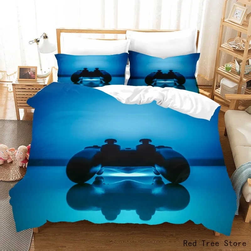 

Cartoon Printed Duvet Cover Set Blue Purple Gamepad Bedspread Comforter No Blanket 200*200cm King Queen Size Kids Game Bed Lines