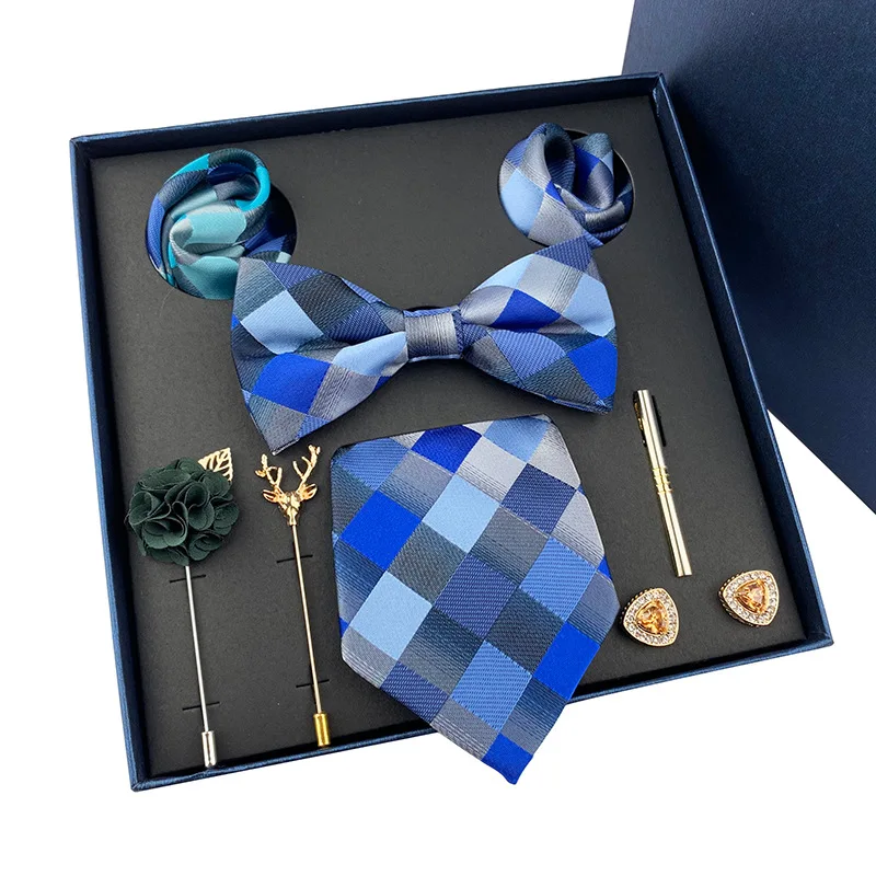 

Gifts for Men Lavish Gifts for Father's Day Tie Pocket Towel Brooch Cufflinks Tie Clip Set High-end Silk Tie Set Gift Box