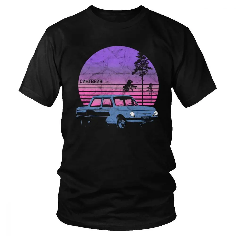 Футболка мужская с принтом машинок Synthwave хлопковая винтажная тенниска машины