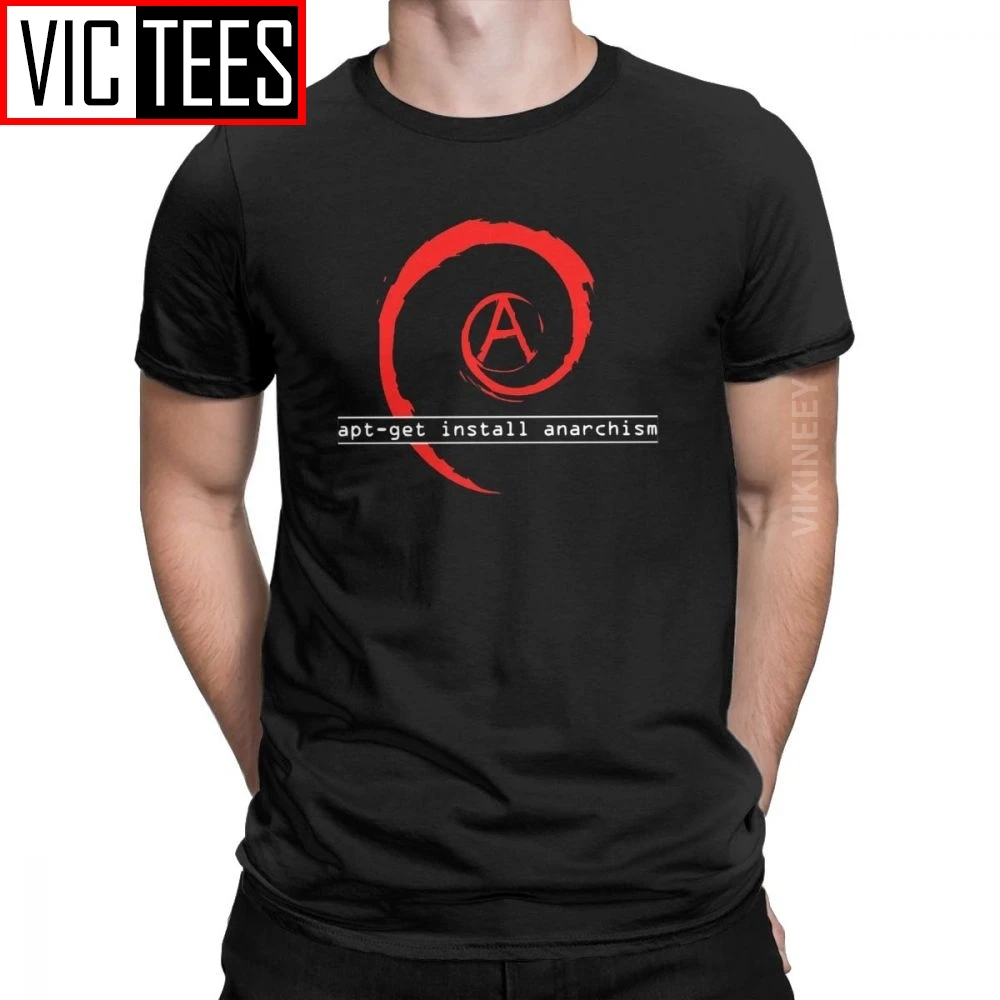 

Men's Apt-get Install Anarchism T Shirt Linux Debian Mutiny Audio Pure Cotton Vintage O Neck Wholesale Tshirt